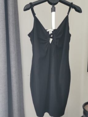 H&M Black Ribbed Tie-Front Slip Mini Dress